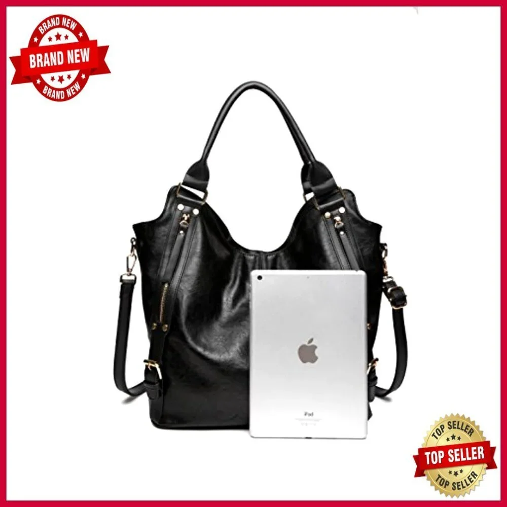 PU Leather Hobo Tote Bag with Adjustable Strap, Multi-Pocket Organizer